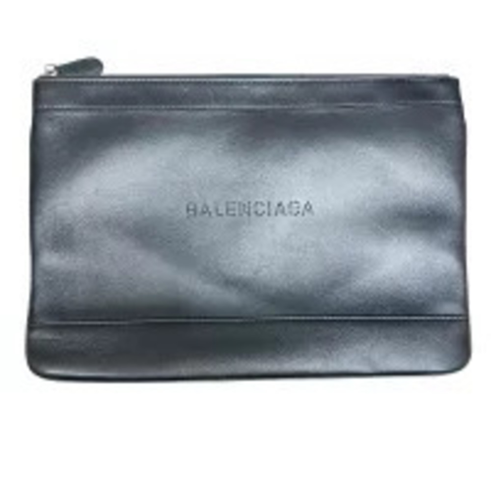 Balenciaga Clutch Bag Navy Blue Clip All Leather Black Bunching MK